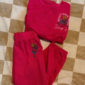 Pink Graphic Sweatshirt and Pants Set
